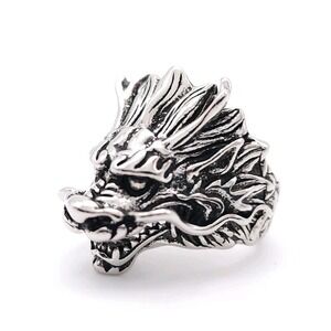 Gothic Dragon Head Ring Silver Plated Adjustable Fantasy Unisex Jewelry